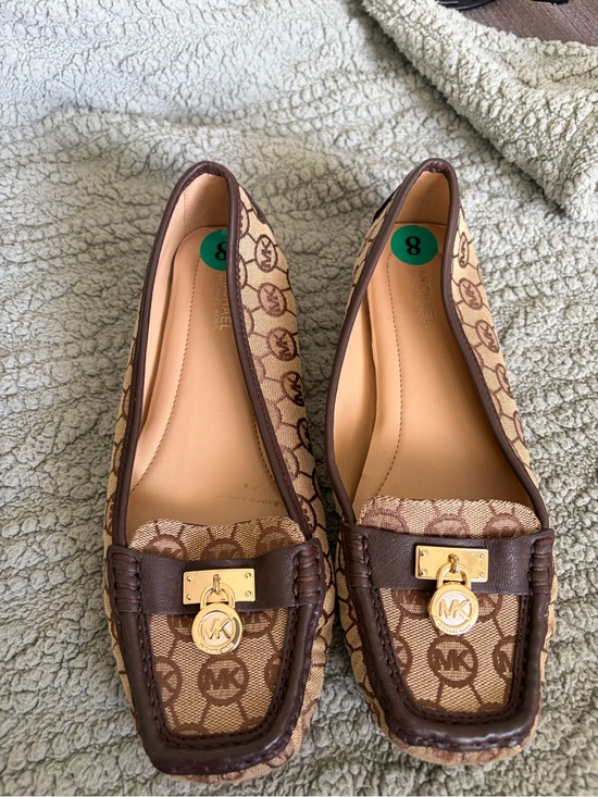 Michael Kors Shoes - Michael Kors Brown MK Logo Canvas & Leather Loafers with Gold Hardware